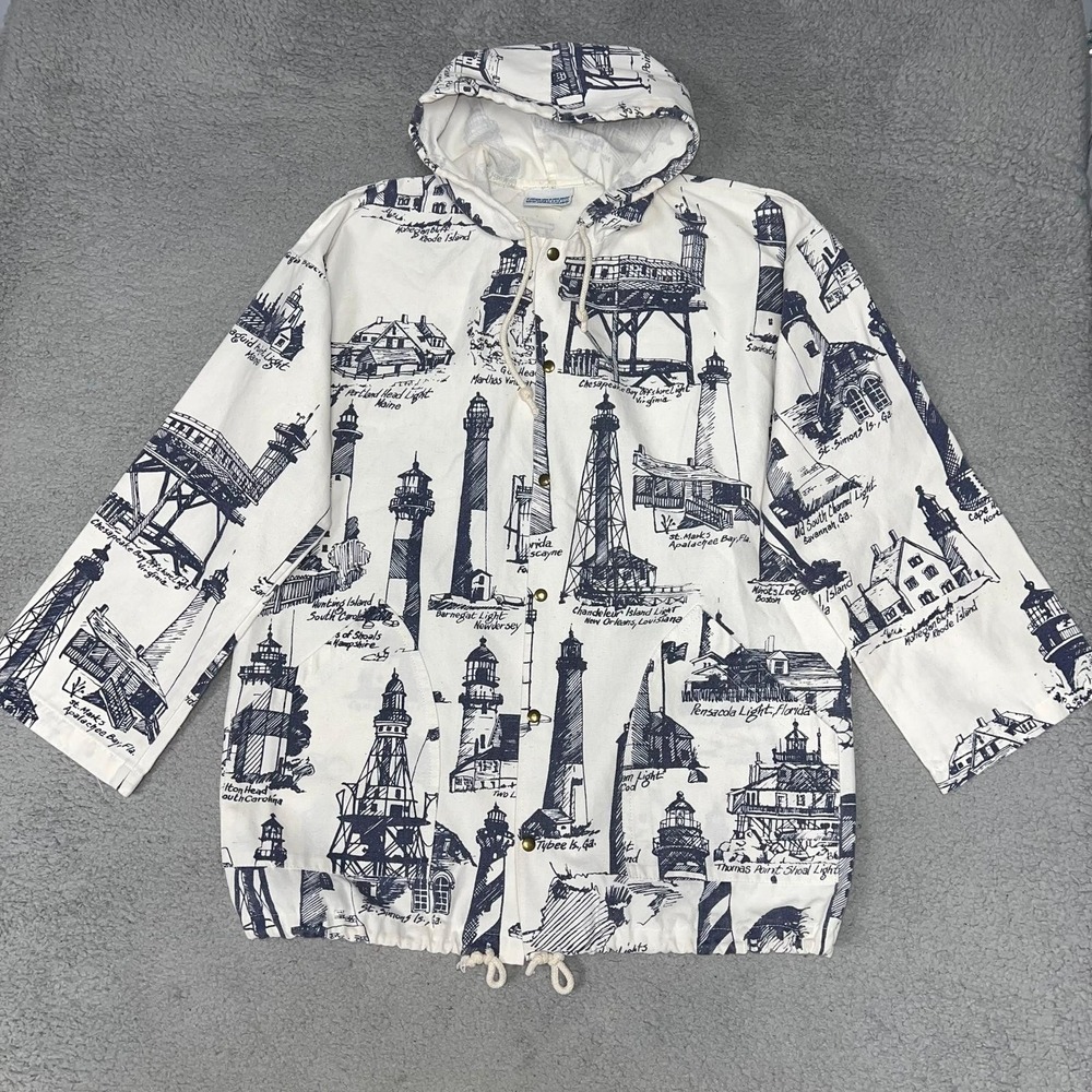Lightweight White & Navy Printed Hooded Shirt Jacket